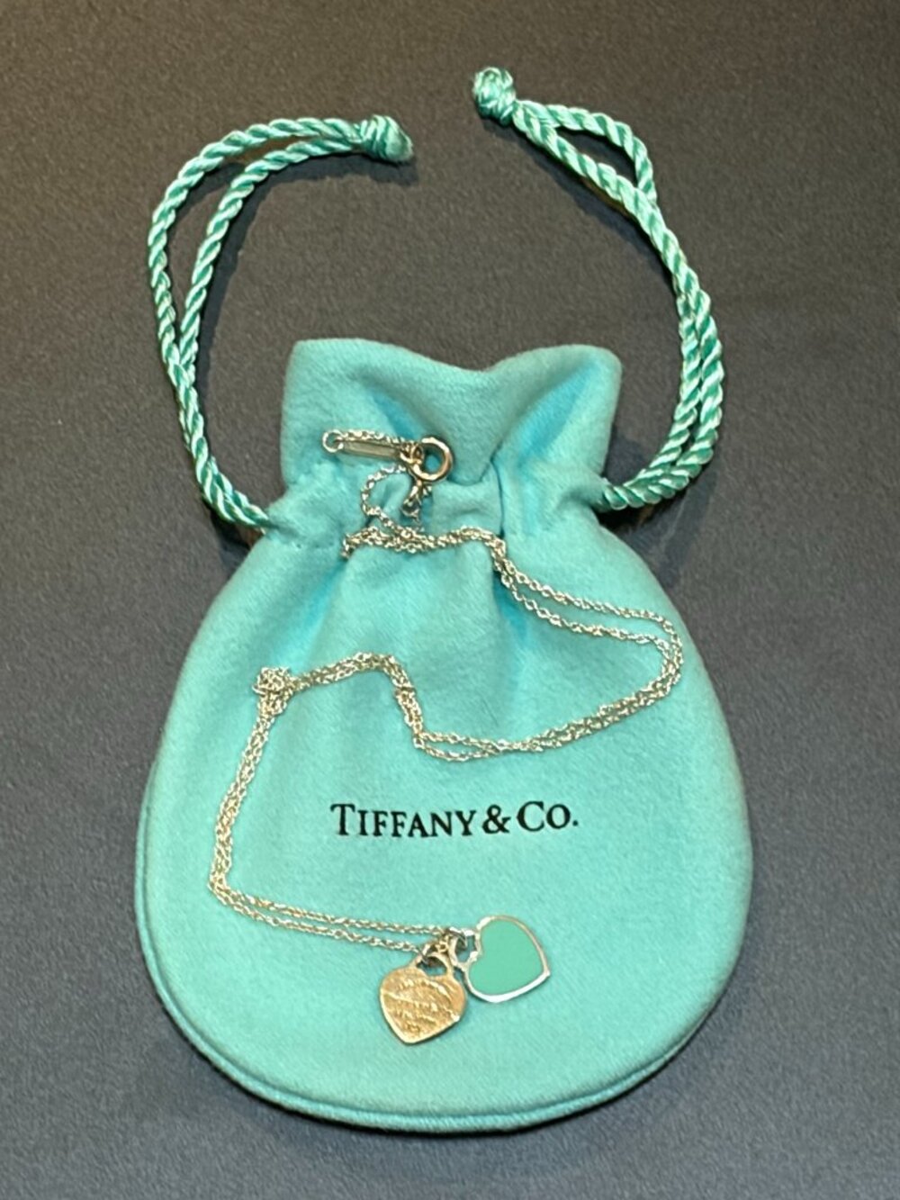 Tiffany & Co. Return to Tiffany Mini Blue Double Heart Necklace, 18 Inch